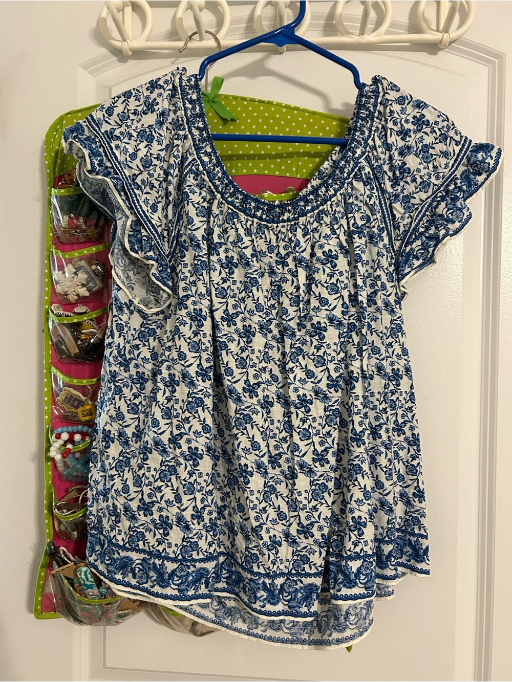 Max Studio Blue Floral Smocked Peasant Top